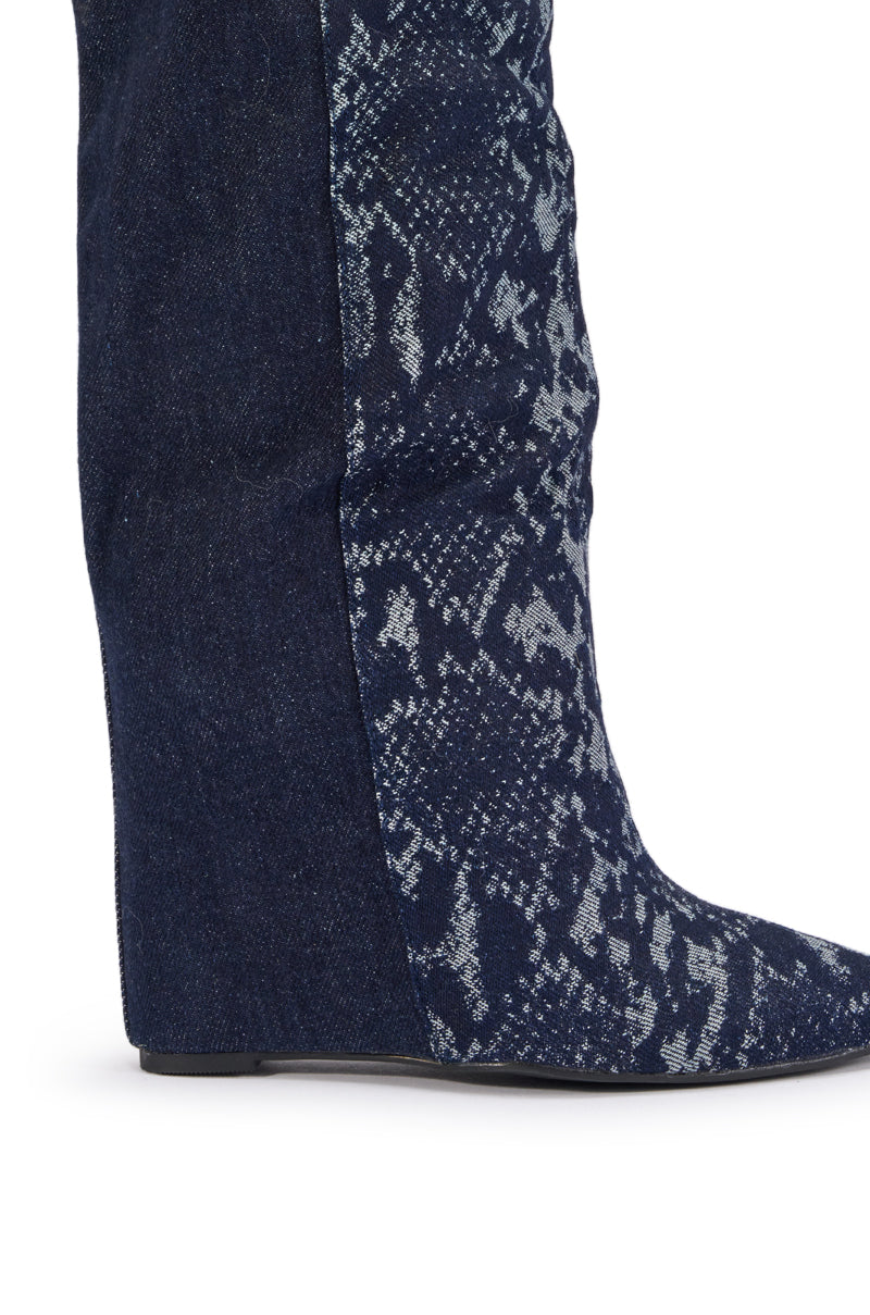 AZALEA WANG GIANNA DENIM WEDGE COLOR BLOCKED BOOT