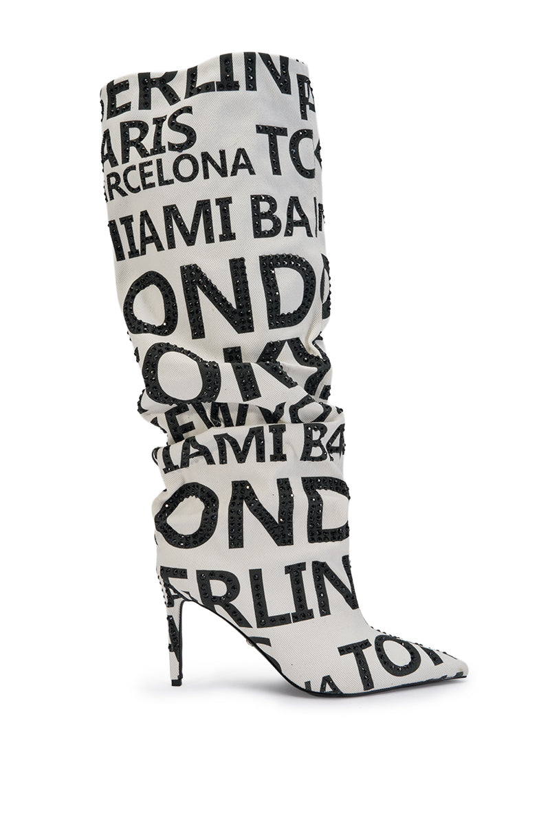 AKIRA GOLD GLENN BLACK WHITE CITIES STILETTO BOOT