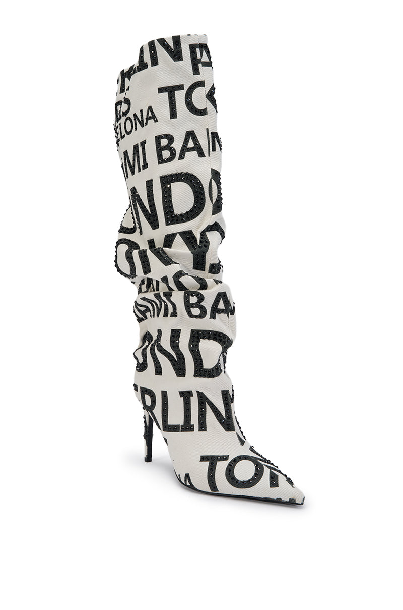 AKIRA GOLD GLENN BLACK WHITE CITIES STILETTO BOOT