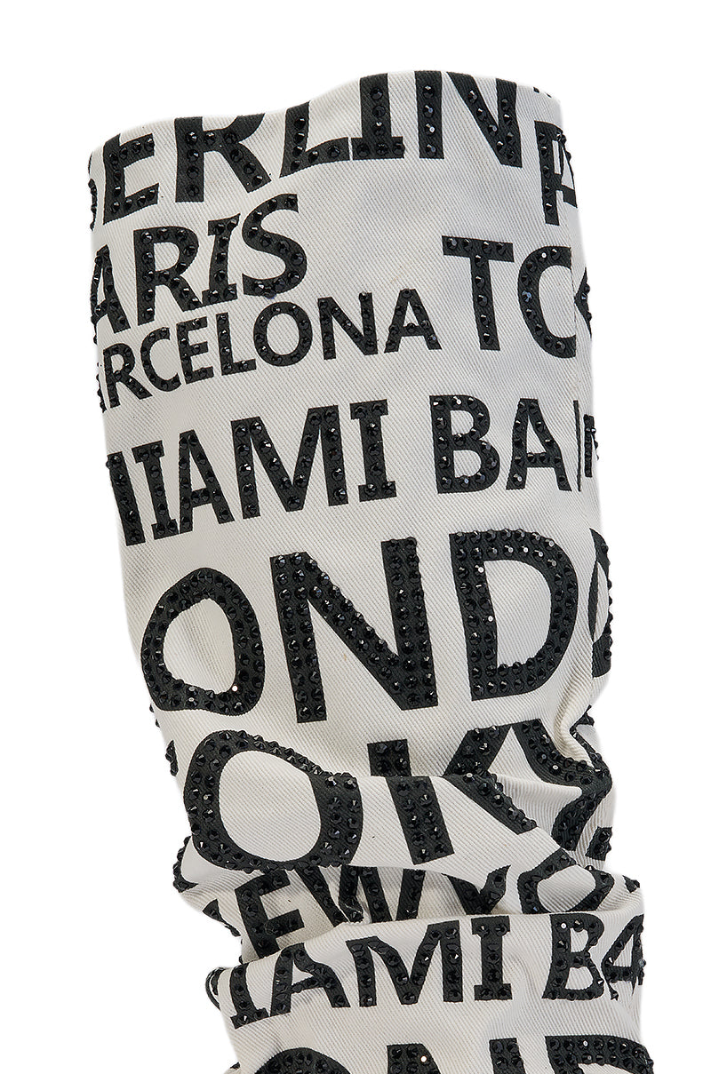 AKIRA GOLD GLENN BLACK WHITE CITIES STILETTO BOOT
