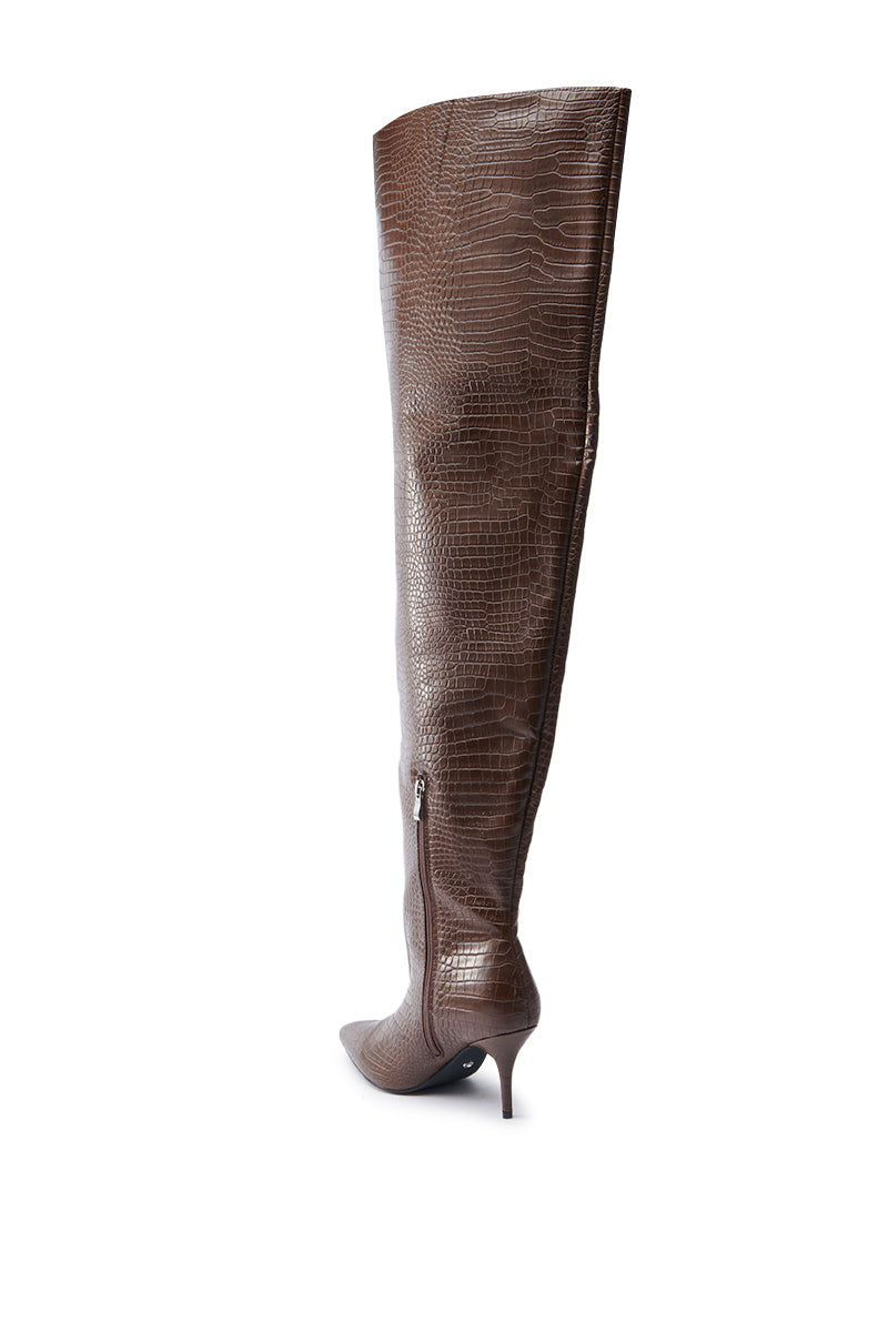 AZALEA WANG HALINA BROWN CROC STILETTO BOOT