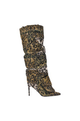 AKIRA GOLD HALOISE LEOPARD POCKET DETAIL STILETTO BOOT