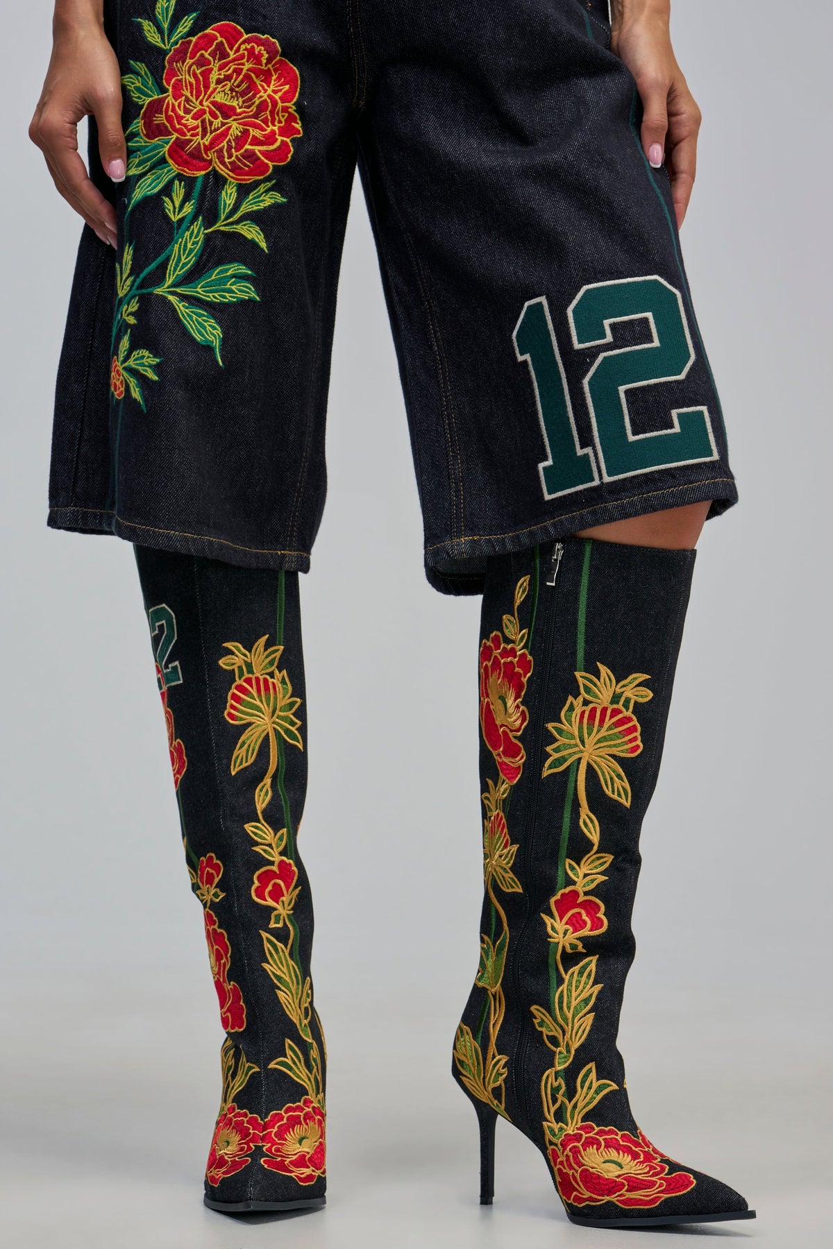 AZALEA WANG HAWN BLACK MULTI FLORAL EMBROIDERED STILETTO BOOT