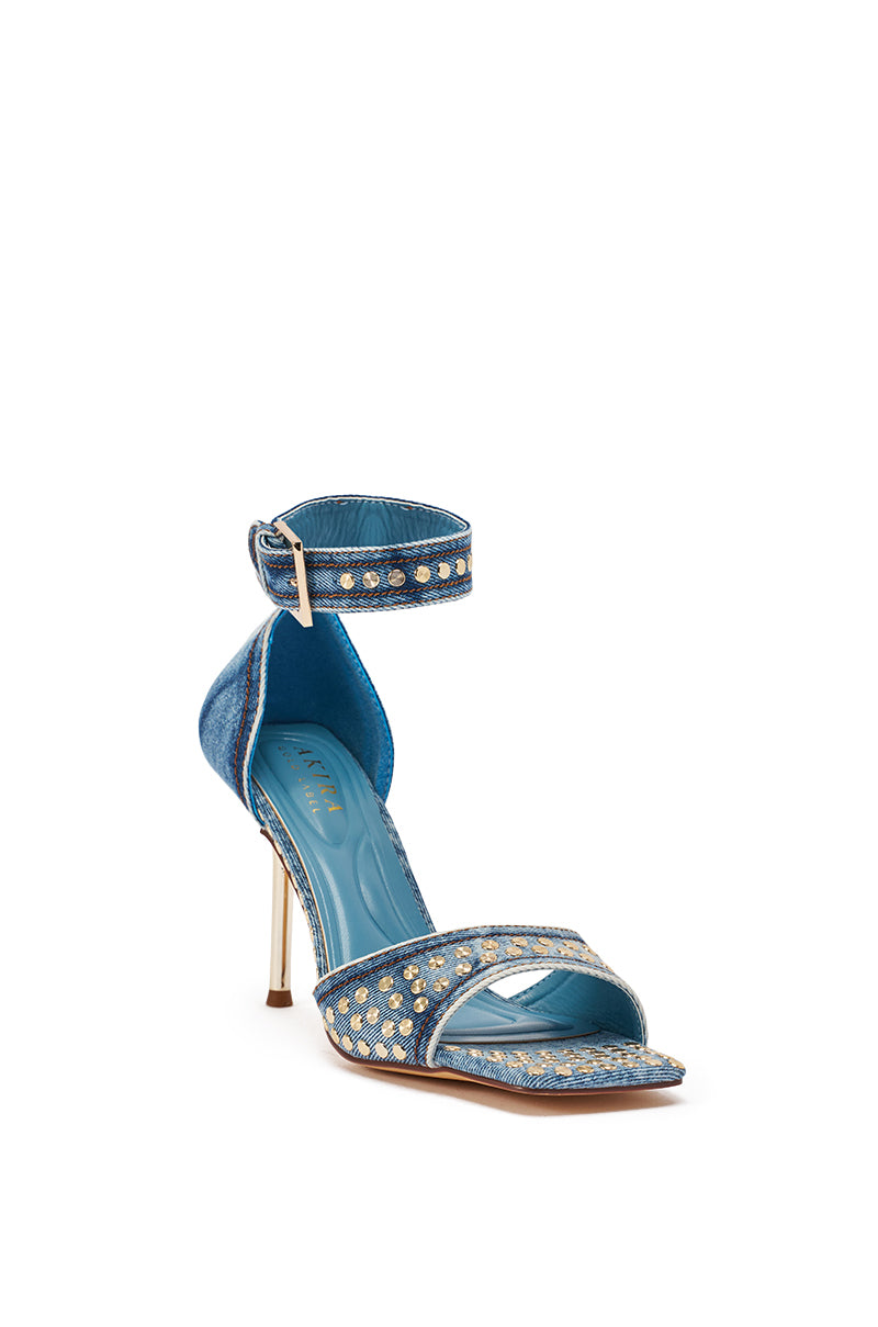AKIRA GOLD INANA DENIM STUD EMBELLISHED STILETTO SANDAL
