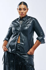 COME BACK TO ME FAUX LEATHER BUTTON DOWN