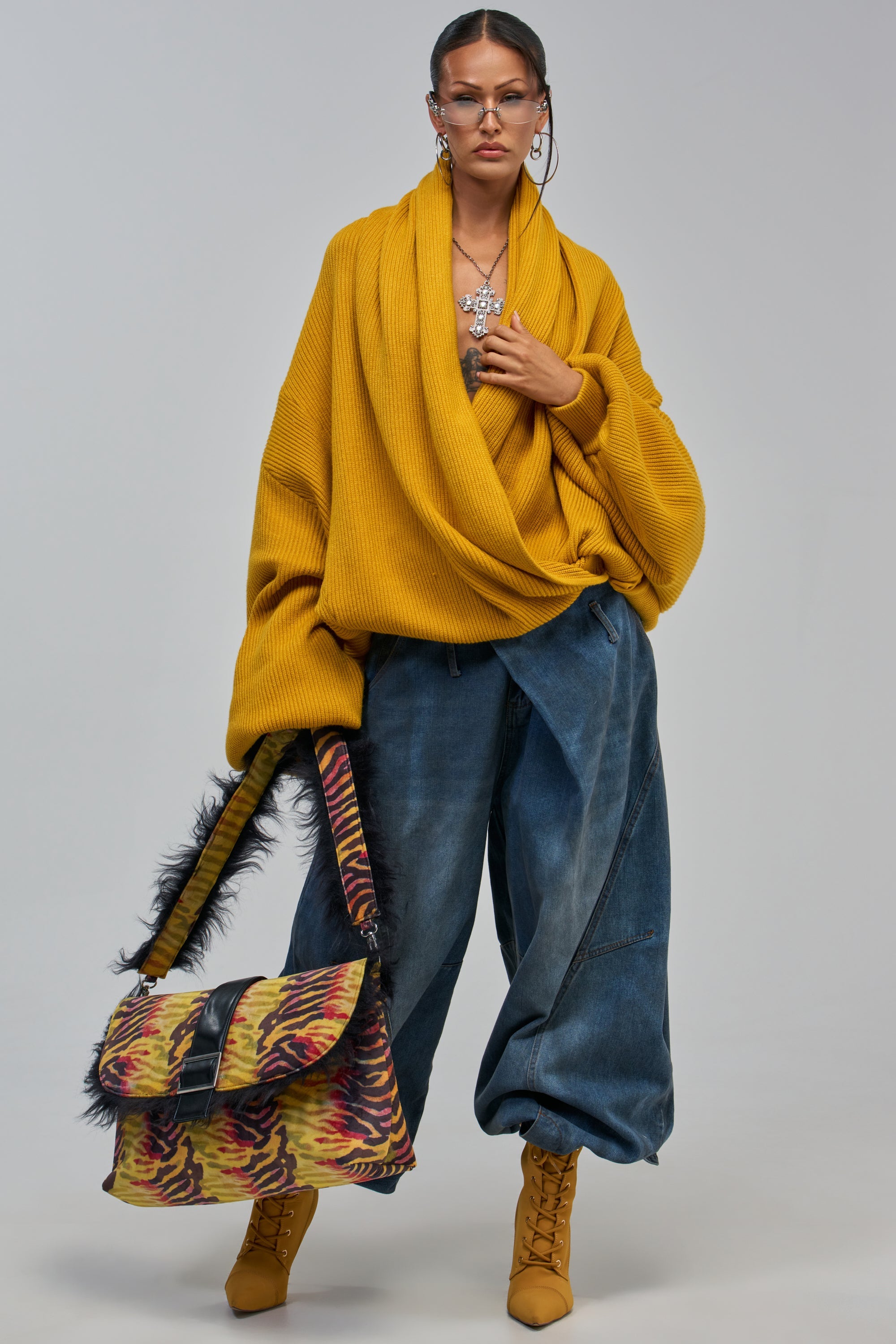 CRAZY FOR YOU CROSS FRONT SWEATER IN MUSTARD