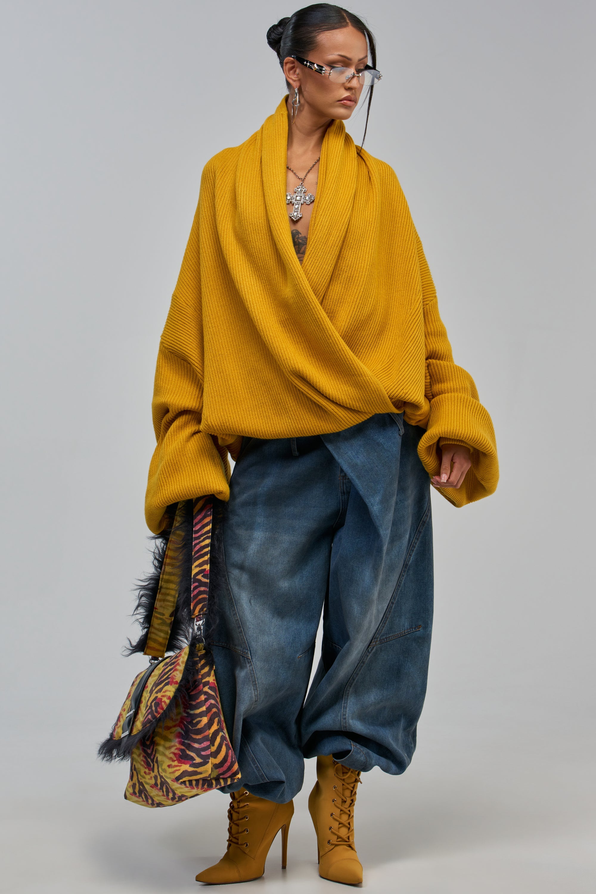CRAZY FOR YOU CROSS FRONT SWEATER IN MUSTARD