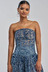 DENIM FOR DAYS ZIP UP CORSET IN DARK BLUE DENIM