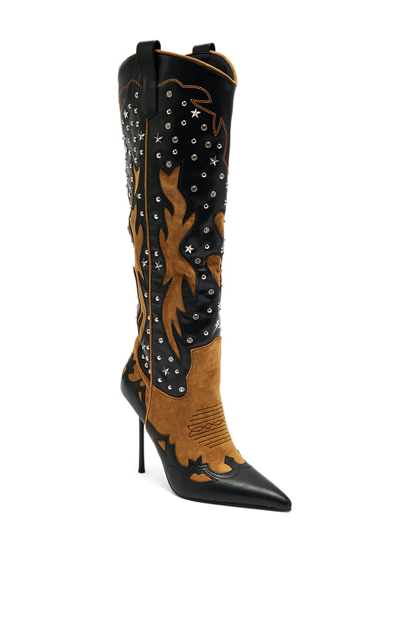 AKIRA GOLD KALPANAS BLACK MULTI STILETTO WESTERN BOOT