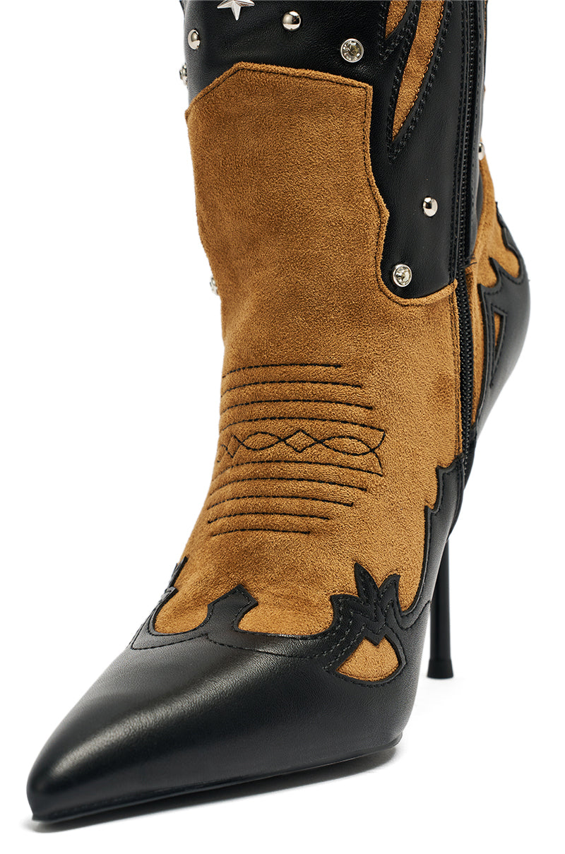 AKIRA GOLD KALPANAS BLACK MULTI STILETTO WESTERN BOOT