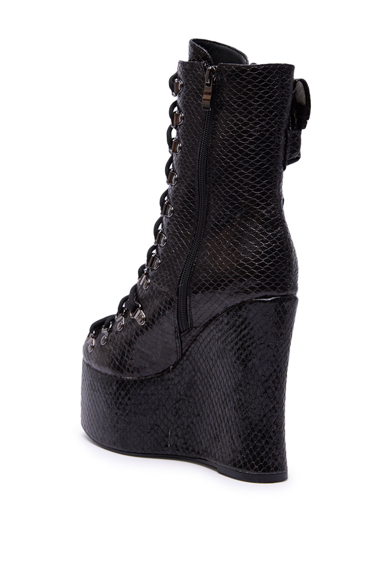 AZALEA WANG KAPULE BLACK SNAKE PLATFORM BOOTIE