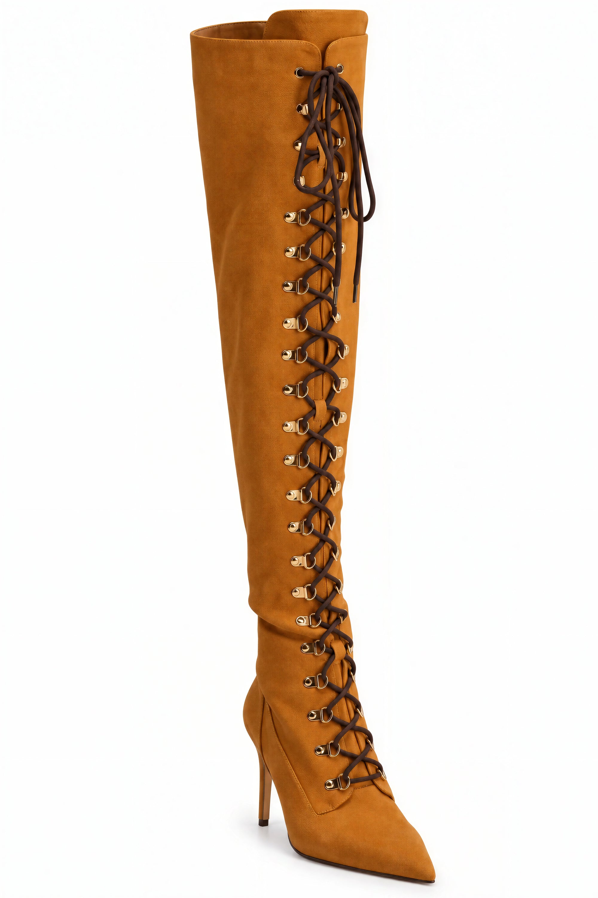 AKIRA GOLD KATANA TAN TALL STILETTO BOOT