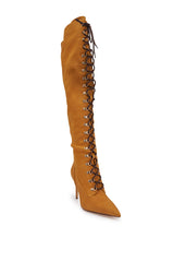 AKIRA GOLD KATANA TAN TALL STILETTO BOOT