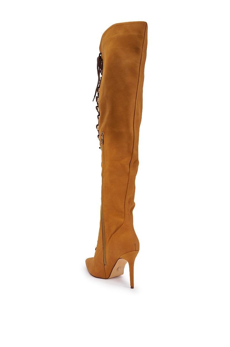 AKIRA GOLD KATANA TAN TALL STILETTO BOOT