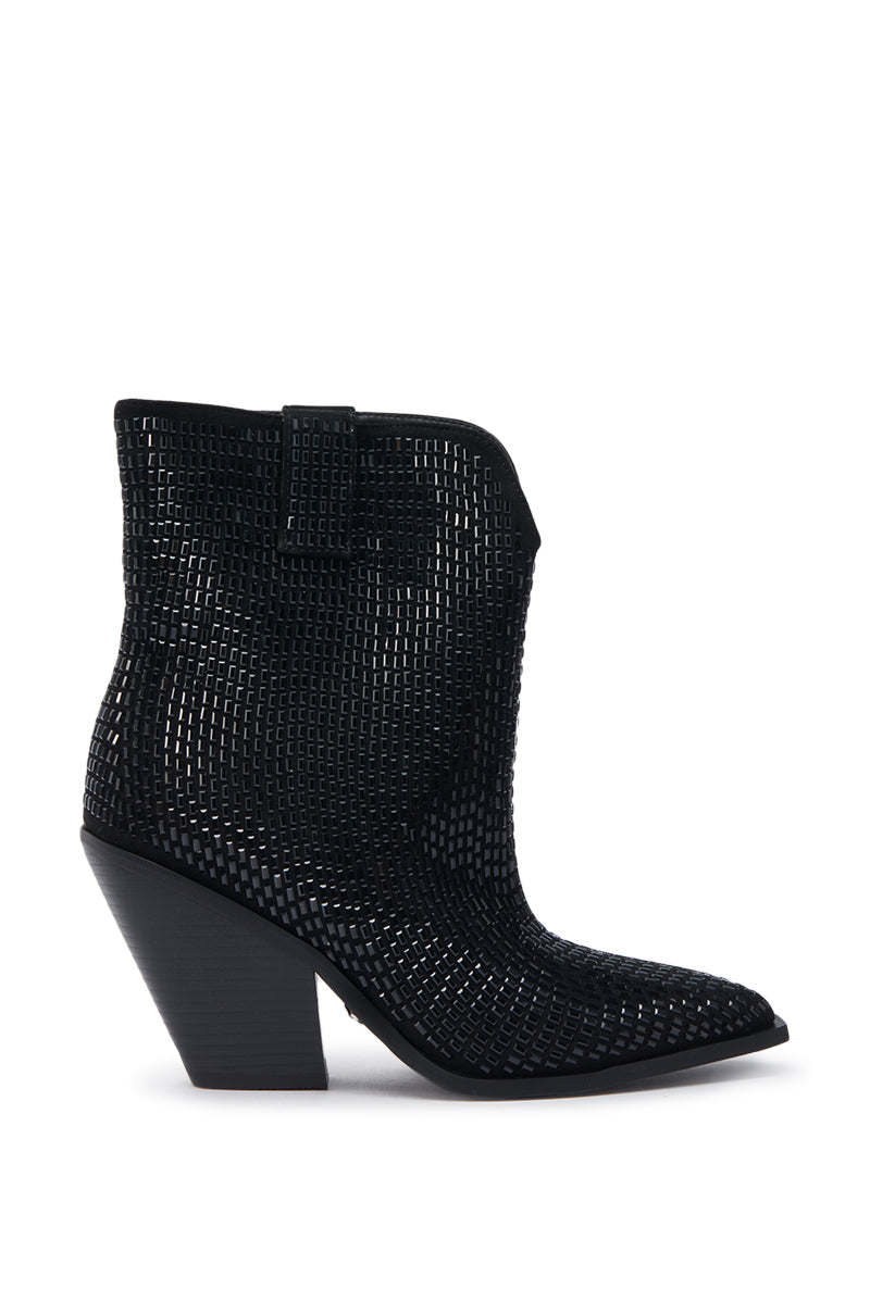 AZALEA WANG LAETITIA BLACK SPARKLE COWBOY BOOTIE