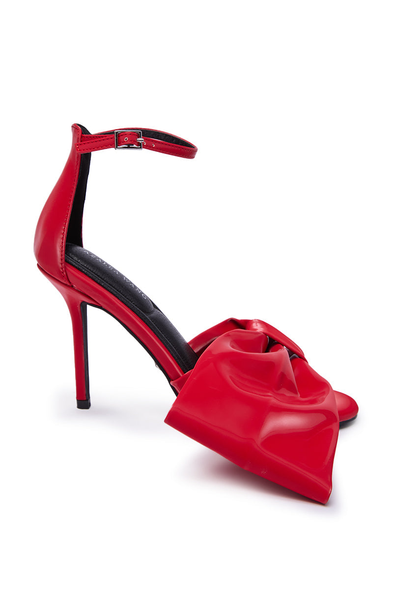 AZALEA WANG LANYIN RED LIQUID LUXE BOW SANDAL