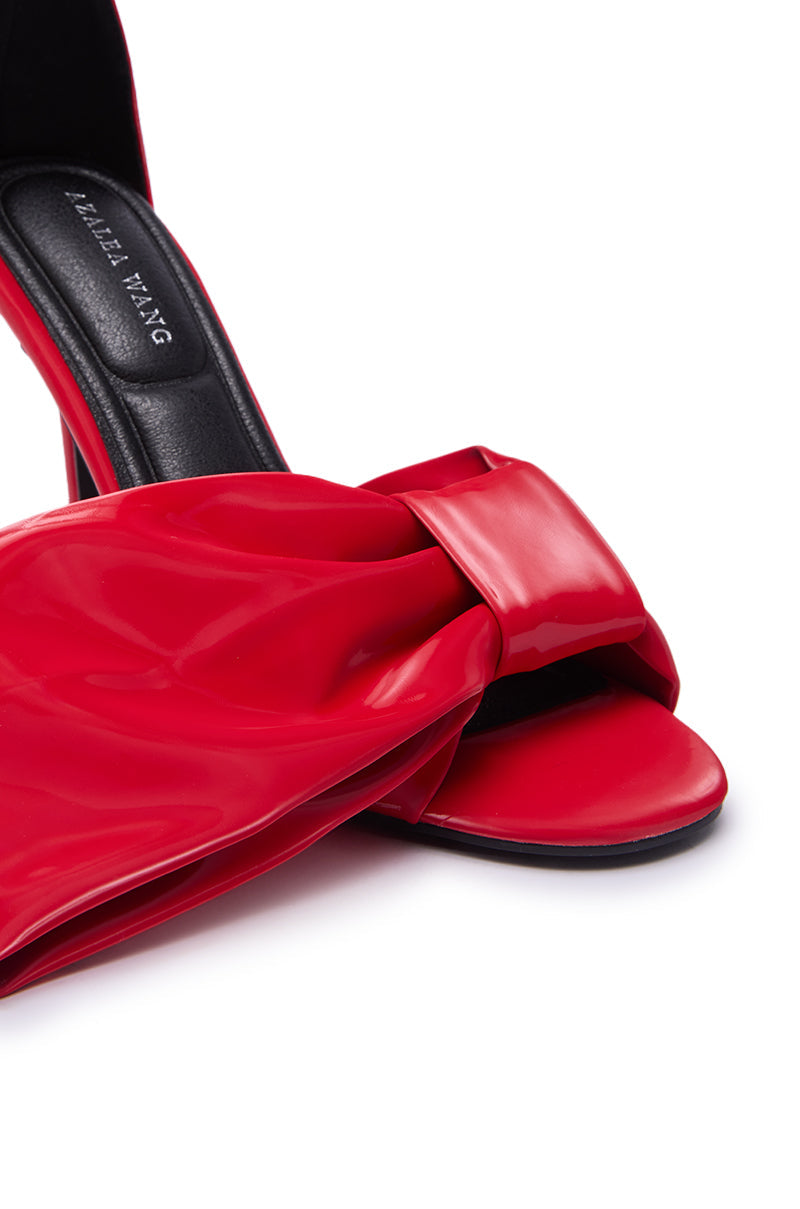 AZALEA WANG LANYIN RED LIQUID LUXE BOW SANDAL