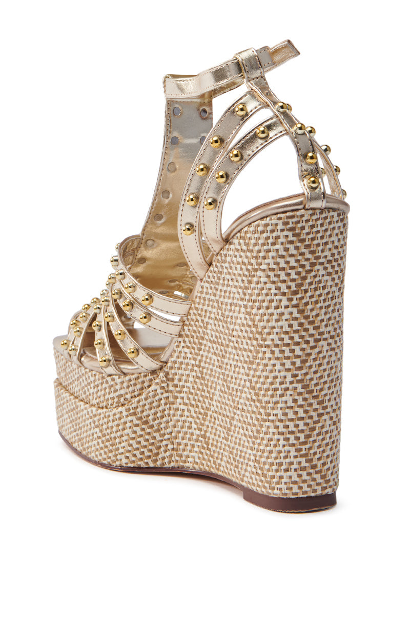 AZALEA WANG LASZLO GOLD WEDGE SANDAL
