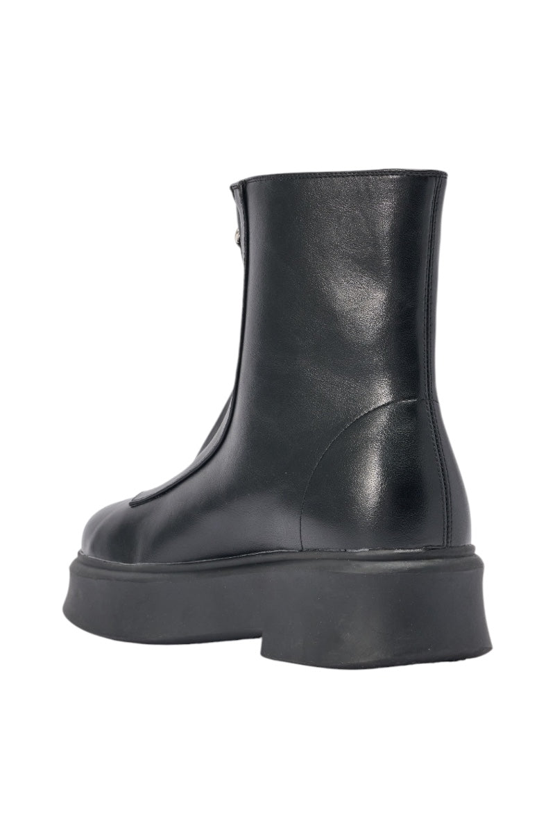 AZALEA WANG LATOYA BLACK PU ZIPPER EMBELLISHED COMBAT BOOTIE