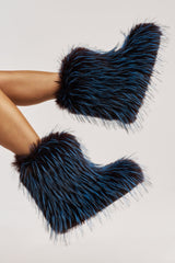 AZALEA WANG LENIX BLUE MULTI FLAT FUR BOOTIE