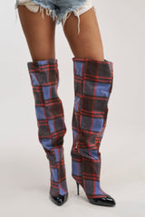 AZALEA WANG LOCHANA PURPLE MULTI PLAID STILETTO BOOT