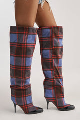 AZALEA WANG LOCHANA PURPLE MULTI PLAID STILETTO BOOT