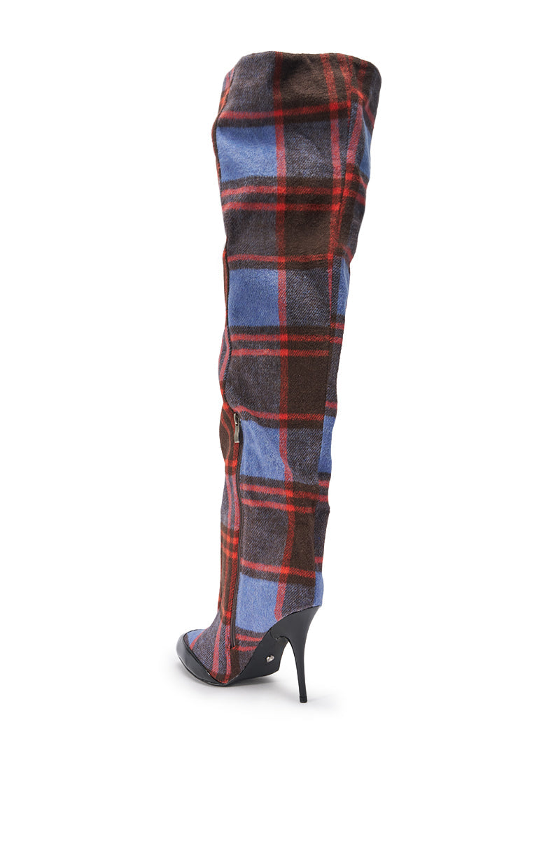 AZALEA WANG LOCHANA PURPLE MULTI PLAID STILETTO BOOT