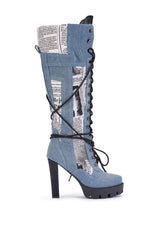 AZALEA WANG MAITLAND DENIM BLOCK BOOT