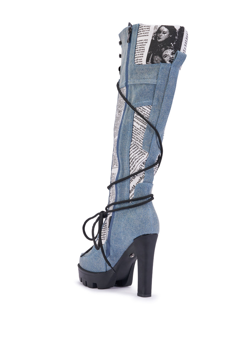 AZALEA WANG MAITLAND DENIM BLOCK BOOT