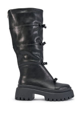 AZALEA WANG MARGUERITE BLACK PU COMBAT BOOT