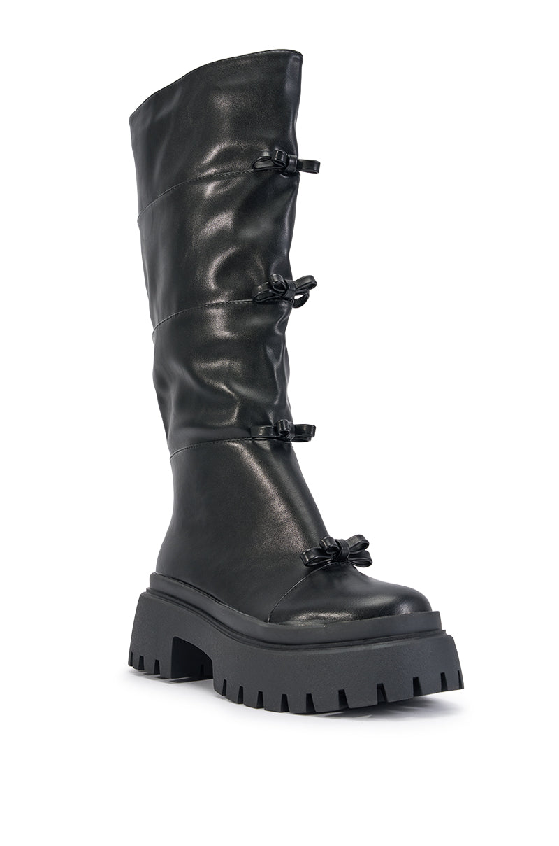 AZALEA WANG MARGUERITE BLACK PU COMBAT BOOT