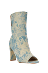 AKIRA GOLD MARKET DENIM BLOCK OPEN TOE BOOTIE