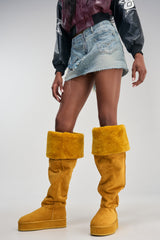AZALEA WANG MARLOW MUSTARD SUEDE SHERPA FLATFORM BOOT
