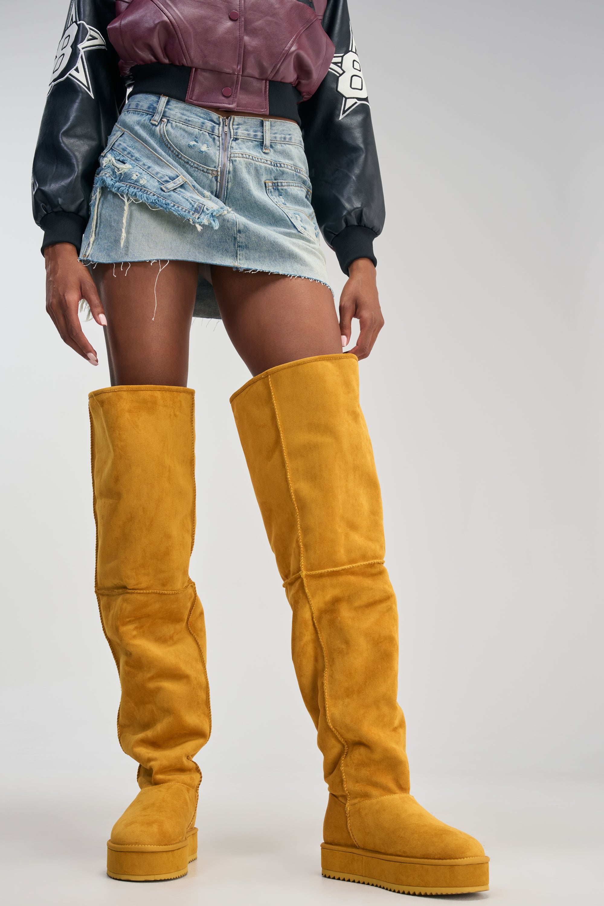 AZALEA WANG MARLOW MUSTARD SUEDE SHERPA FLATFORM BOOT