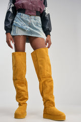 AZALEA WANG MARLOW MUSTARD SUEDE SHERPA FLATFORM BOOT