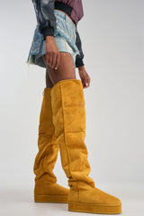 AZALEA WANG MARLOW MUSTARD SUEDE SHERPA FLATFORM BOOT