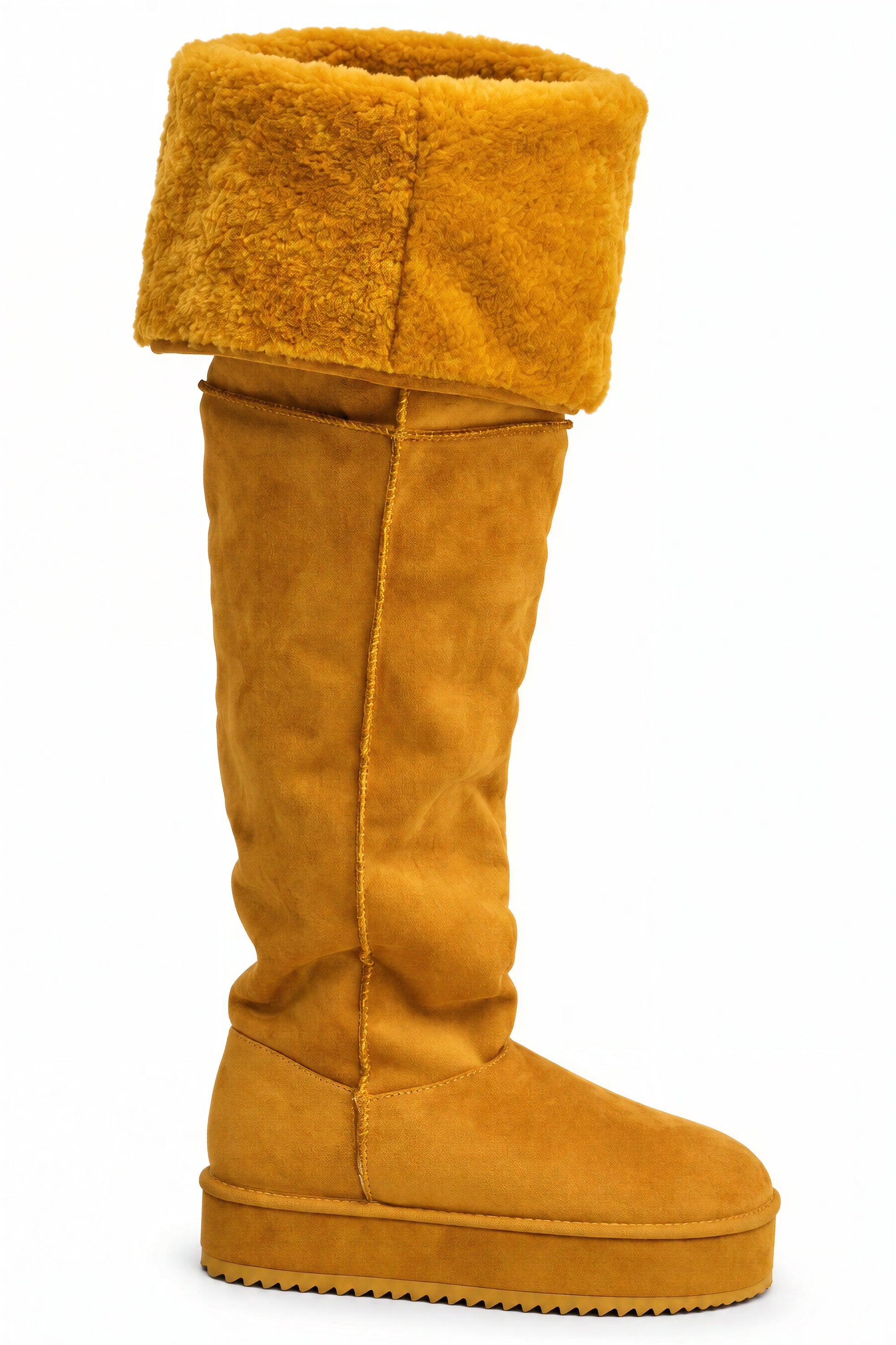 AZALEA WANG MARLOW MUSTARD SUEDE SHERPA FLATFORM BOOT