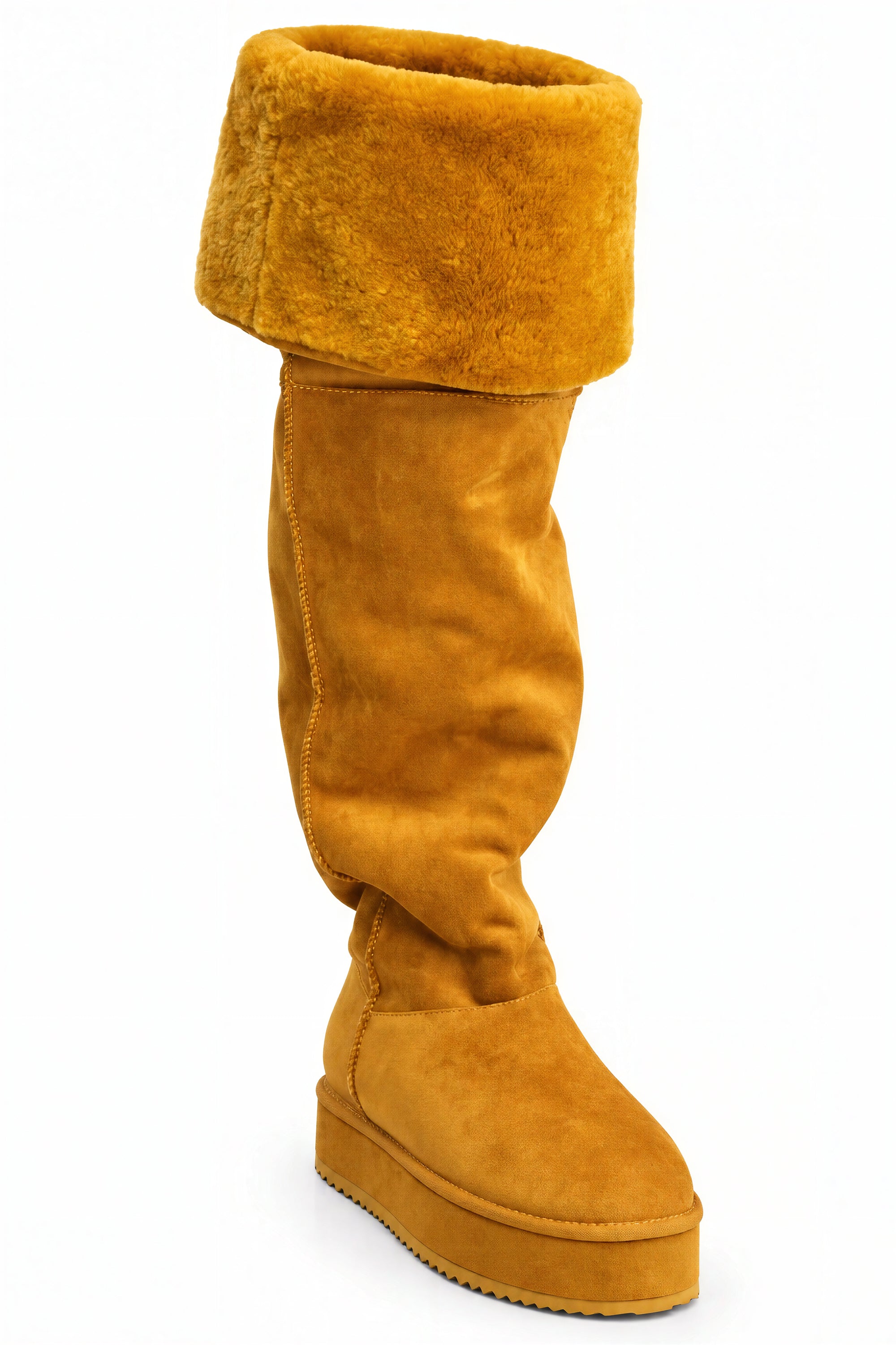 AZALEA WANG MARLOW MUSTARD SUEDE SHERPA FLATFORM BOOT