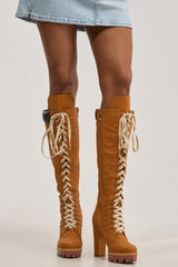 AKIRA GOLD MIRETH TAN BLOCK KNEE HIGH BOOT