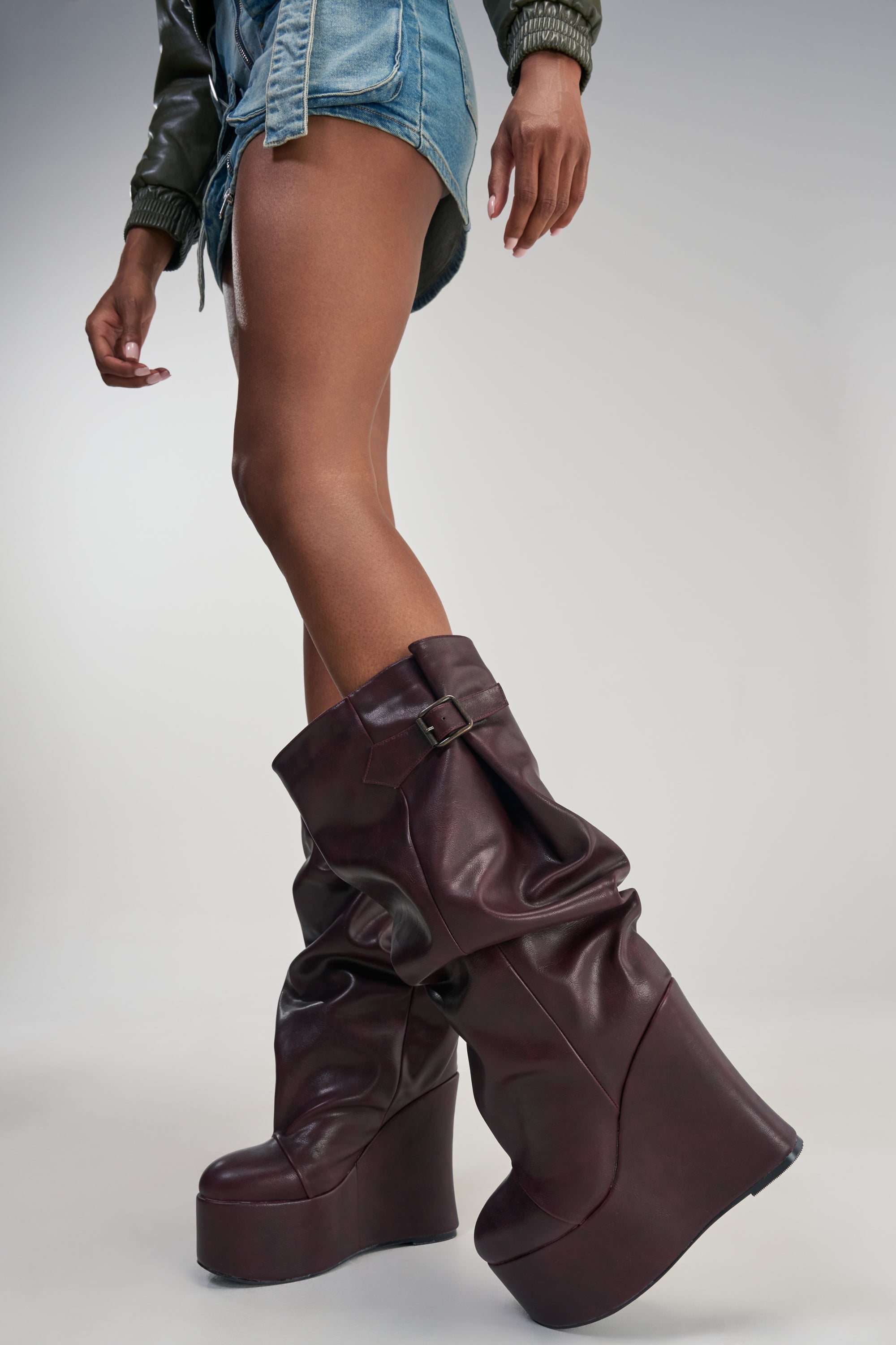 AZALEA WANG MYTH BURGUNDY WEDGE BOOT