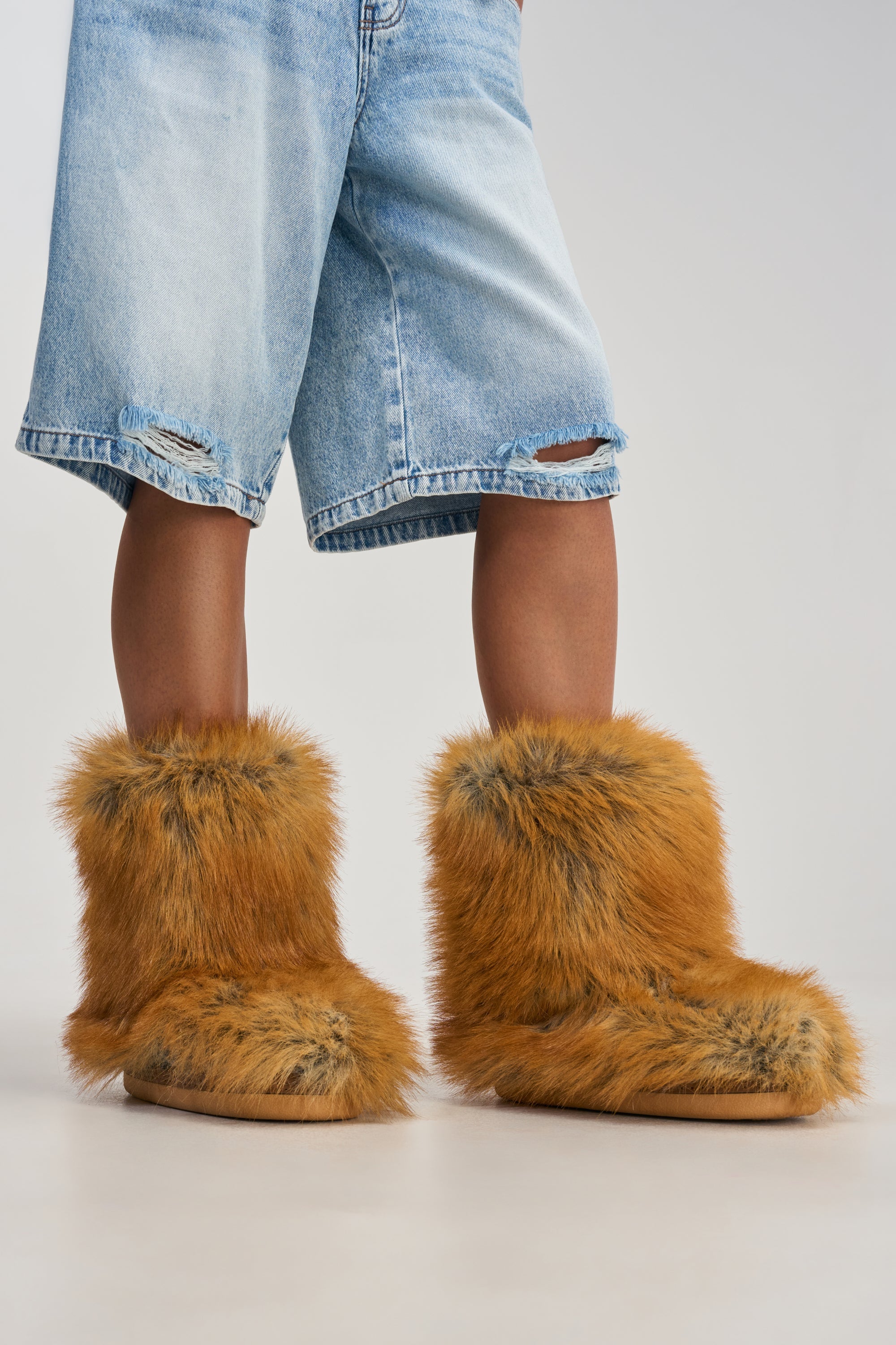 AZALEA WANG NADIANNA TAN FLAT FUR BOOTIE