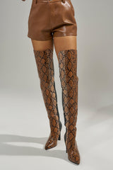 AKIRA GOLD NOAMI MULTI SNAKE PRINT CHUNKY HEEL BOOT