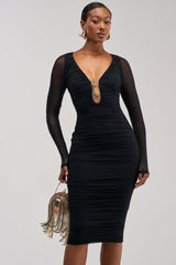 ALL EYES ON ME MESH MIDI DRESS IN BLACK