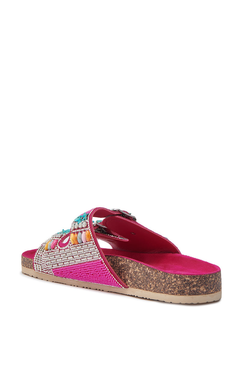 AKIRA RUVY FUCHSIA STONE EMBELLISHED FLAT SANDAL