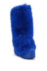 AKIRA GOLD SALVIENNE BLUE FUR FLATFORM BOOT