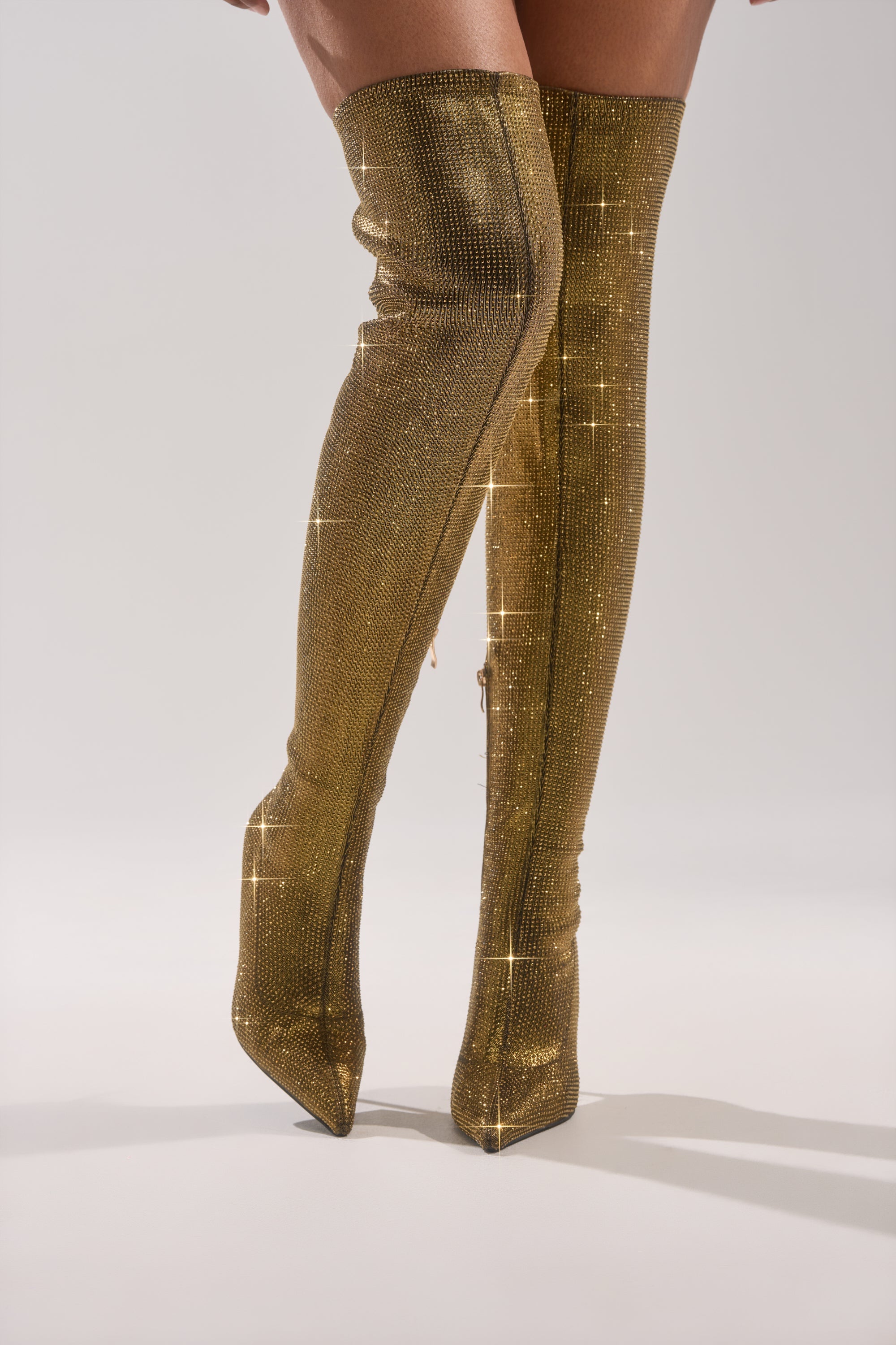 AKIRA GOLD SELMA GOLD SPARKLE OVER THE KNEE BOOT