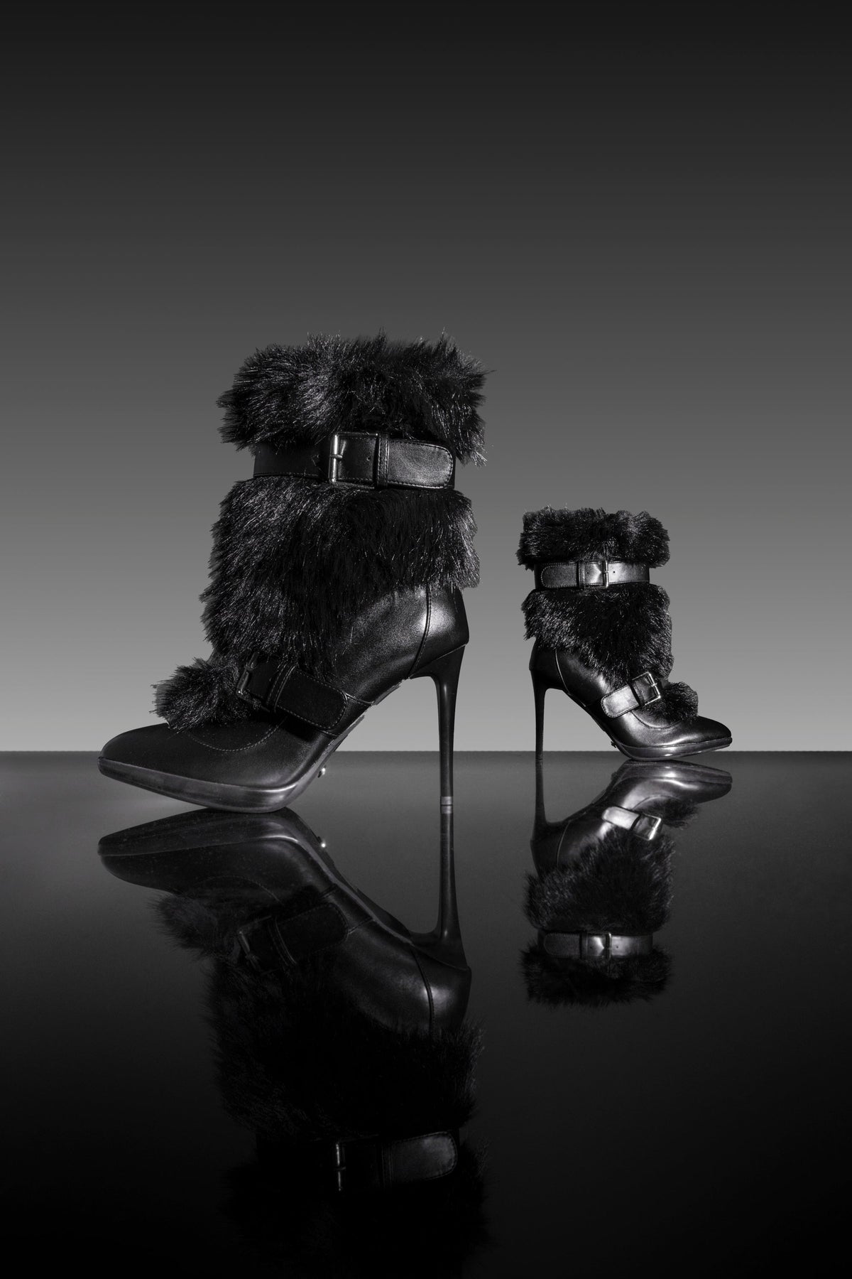 AKIRA GOLD SORAYA BLACK FUR STILETTO BOOT
