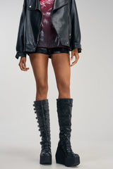 AKIRA GOLD STATIC BLACK PLATFORM WEDGE BOOT