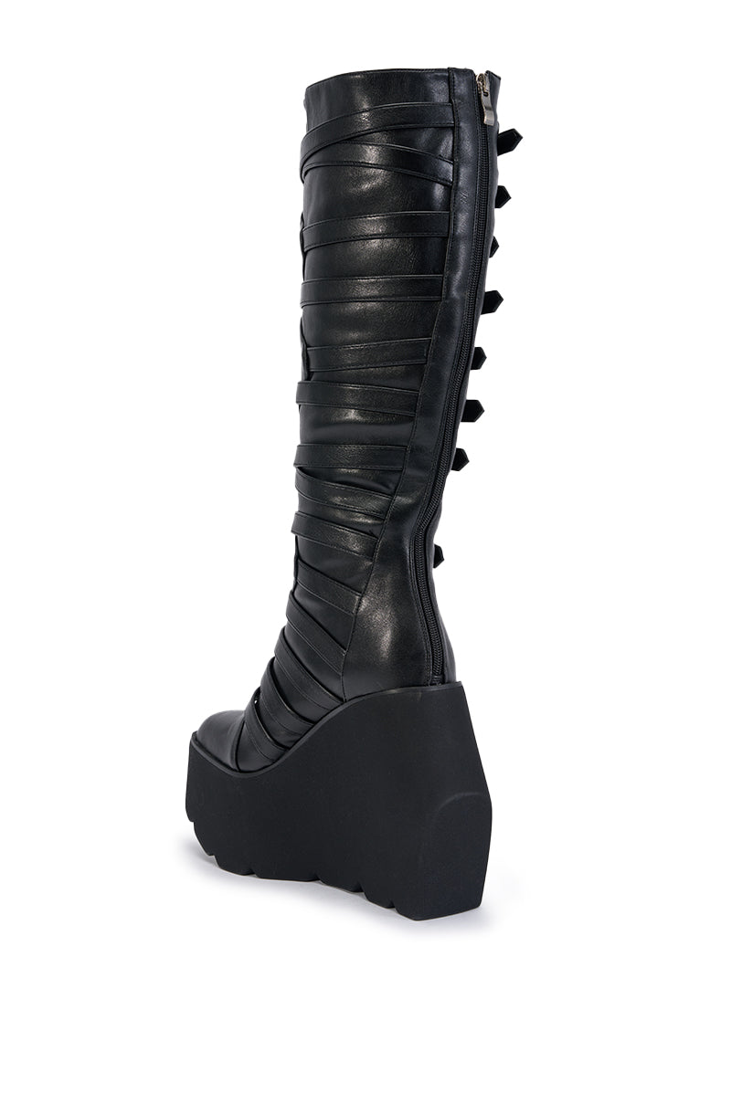 AKIRA GOLD STATIC BLACK PLATFORM WEDGE BOOT