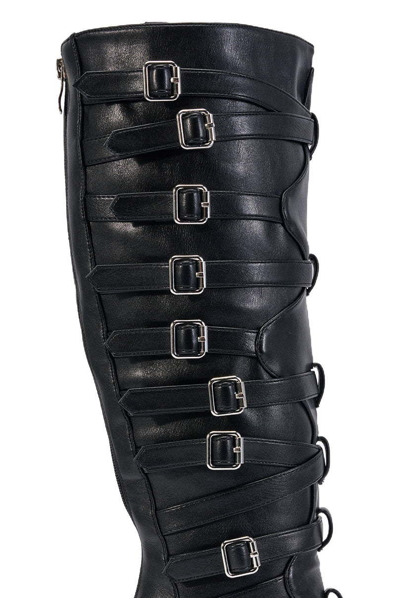 AKIRA GOLD STATIC BLACK PLATFORM WEDGE BOOT